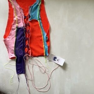 Colorful Patchwork cropped Lace-Up Top